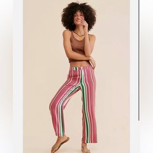 Nwt free people La Paz Pink Combo Striped Slim Crop Pants